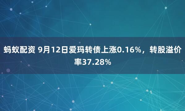 蚂蚁配资 9月12日爱玛转债上涨0.16%，转股溢价率37.28%