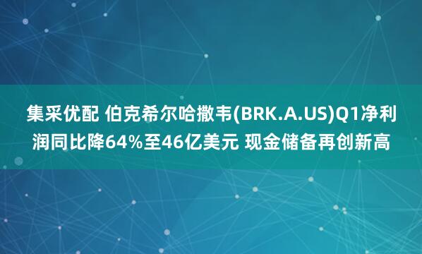集采优配 伯克希尔哈撒韦(BRK.A.US)Q1净利润同比降64%至46亿美元 现金储备再创新高
